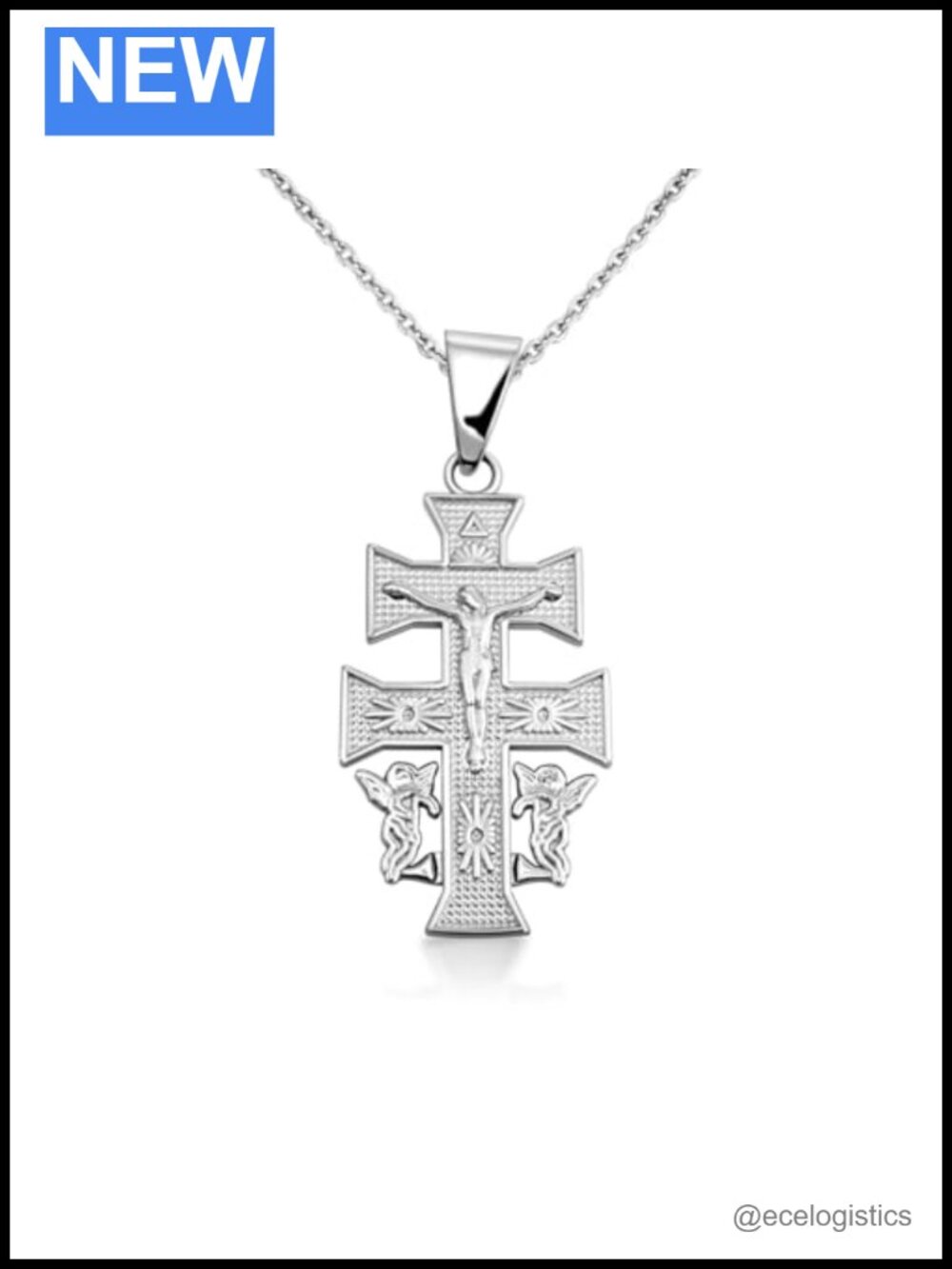 .925 Sterling Silver Caravaca Double Cross Crucifix Necklace